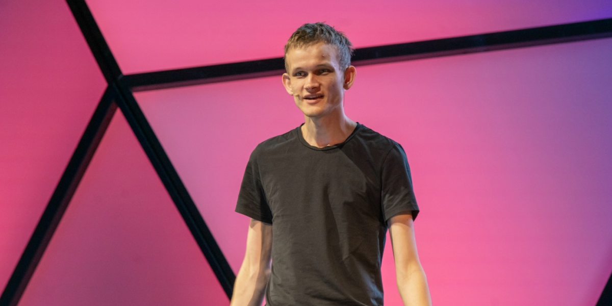 Vitalik Buterin black shirt pink background presentation Ethereum Twitter Poll 