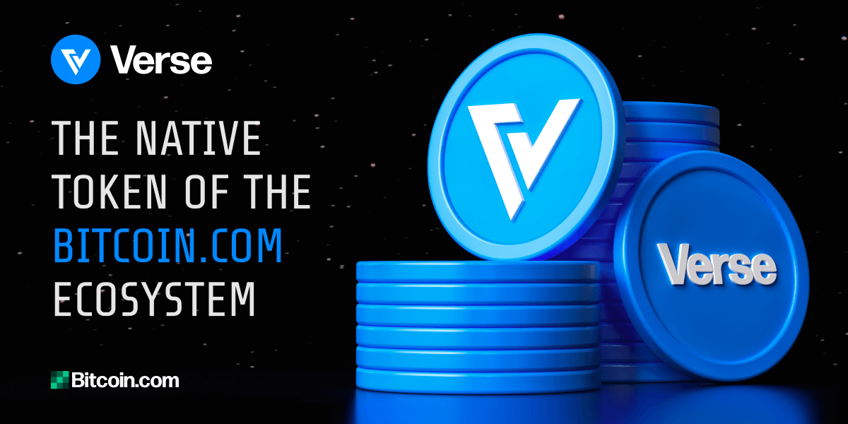 Verse native token Bitcoin.com ecosystem blue coins in space Verse native token Bitcoin.com ecosystem blue coins in space